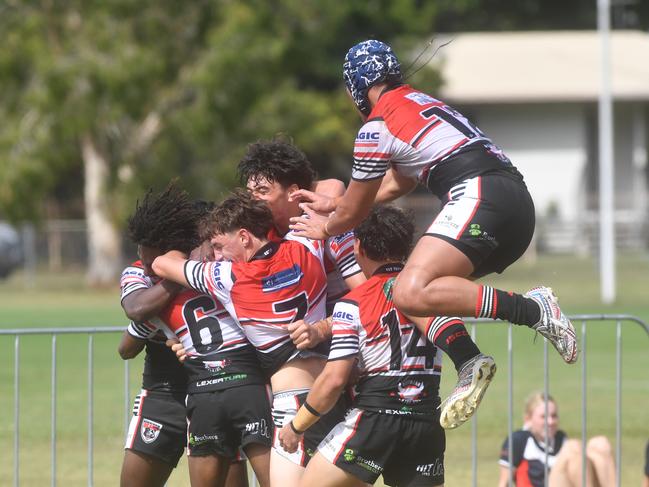 Kirwan State High School hosts St Patrick's College, Mackay, in round 1 of the 2025 Aaron Payne Cup. Kirwan's Manua Dau runs 60 meters for individual tray. Picture: Evan Morgan