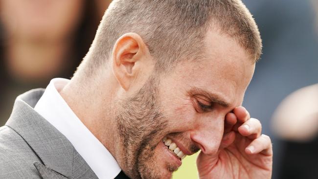 Brae Sokolski, winning part owner of Kings Will Dream, can’t contain his emotion. Pic: AAP