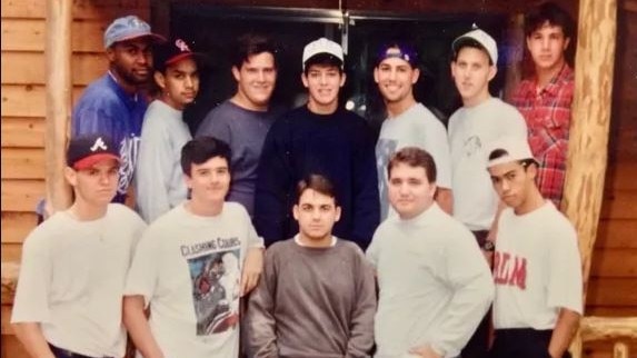 John Edwards, bottom left, with his Florida State University fraternity brothers in 1993. Picture: Tallahassee Democrat