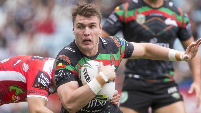 Angus Crichton on the charge for the Rabbitohs.