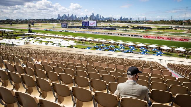 An early punter at Flemington Racecourse. Picture: Mark Stewart