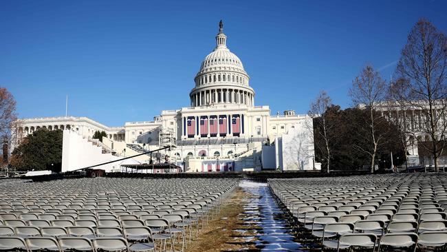 Chairs set up on the National Mall in front of the US Capitol where the ceremony was to have been held. Picture: Getty Images via AFP