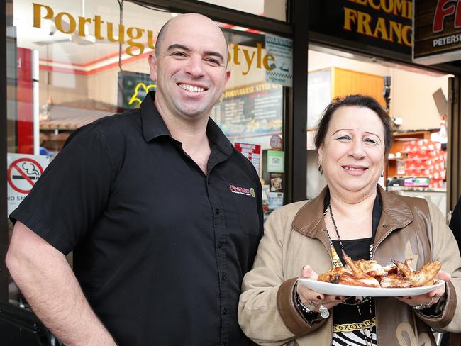 Luis Fernandes, his mother Ana Fernandes at the first Frangos store in Petersham.