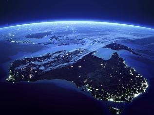 Australia with city lights from space at night