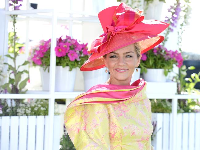 Vera Haddock all dressed up at Flemington Racecourse on Melbourne Cup Day 2014. Picture: Stephen Harman