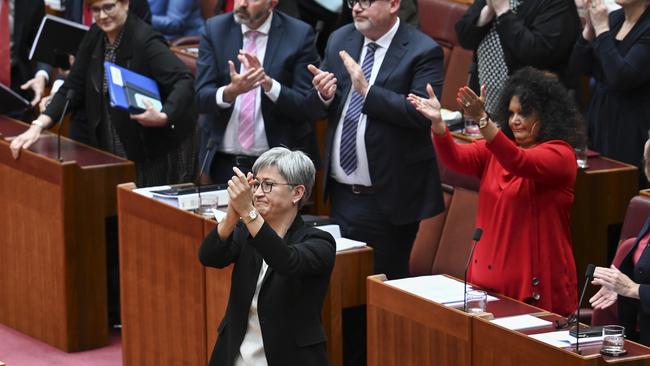 Senators joined together for a standing ovation after the Bill passed. Picture: NCA NewsWire / Martin Ollman