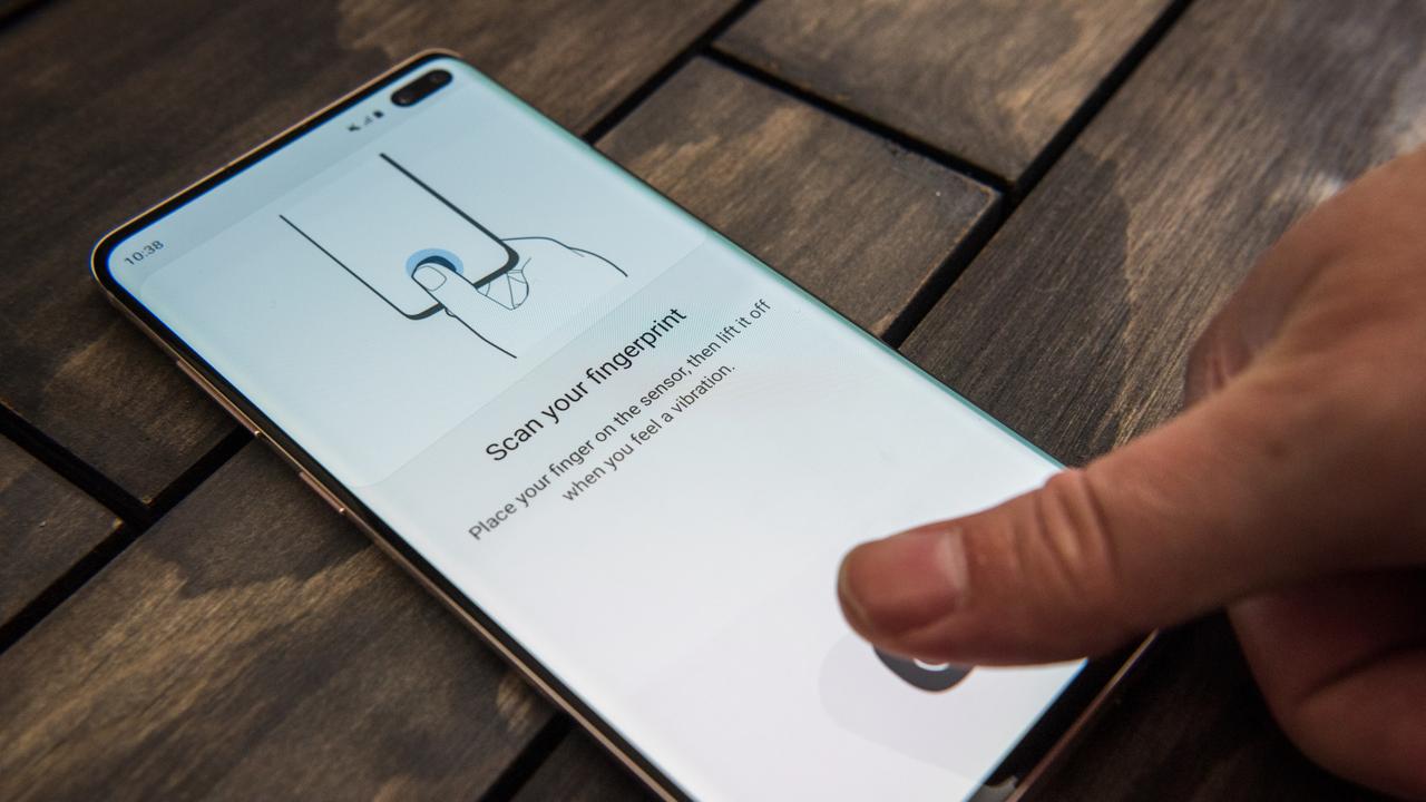 Samsung Galaxy S10 smartphones have an ultrasonic fingerprint sensor in the screen. Picture: Jennifer Dudley-Nicholson/ News Corp Australia