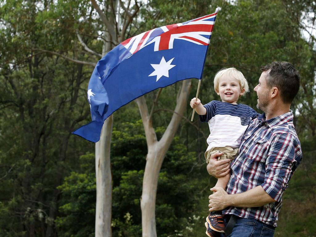 Australia Day in Parramatta Park 2017. Pictured is Nathan Graham and son Lucas, 2. Picture: David Swift