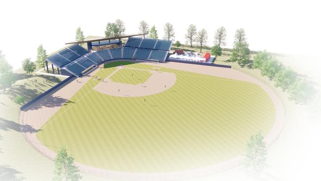 An artist's impression produced by City Collective showing what a new baseball stadium in Adelaide might look like under the vision of Adelaide Giants owner Ross Pelligra. Supplied by City Collective