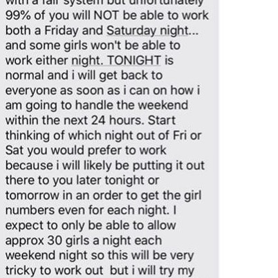 Dancers at Spearmint Rhino received this text message warning them they may not be able to work.