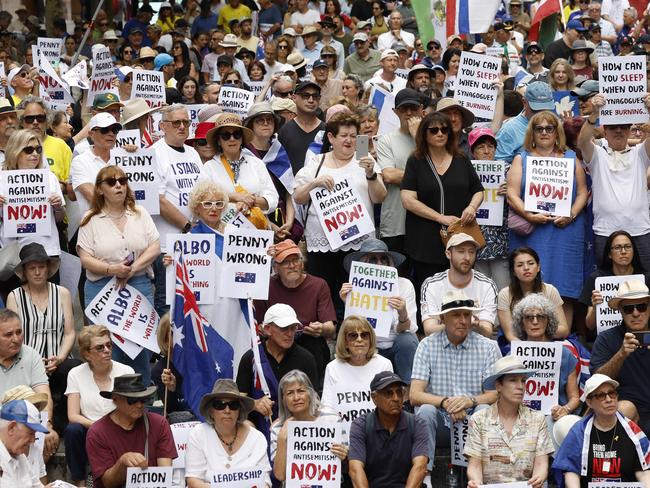 DAILY TELEGRAPH 15TH DECEMBER 2024Pictured at Martin Place in Sydney are members of the public joining the "Enough is Enough" rally against anti semitism.Picture: Richard Dobson