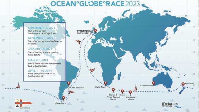 The 2023 Ocean Globe Race route. Picture: Supplied