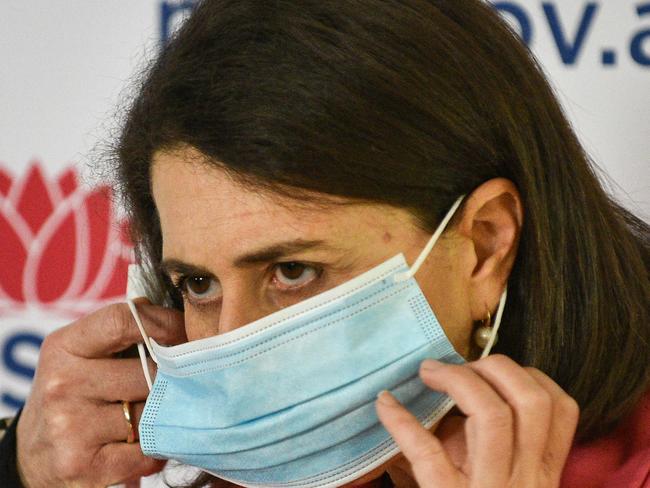 SYDNEY, AUSTRALIA - NewsWire Photos , September 19, 2021: Premier Gladys Berejiklian looks up at a press conference in Sydney.  Picture: NCA NewsWire / Flavio Brancaleone