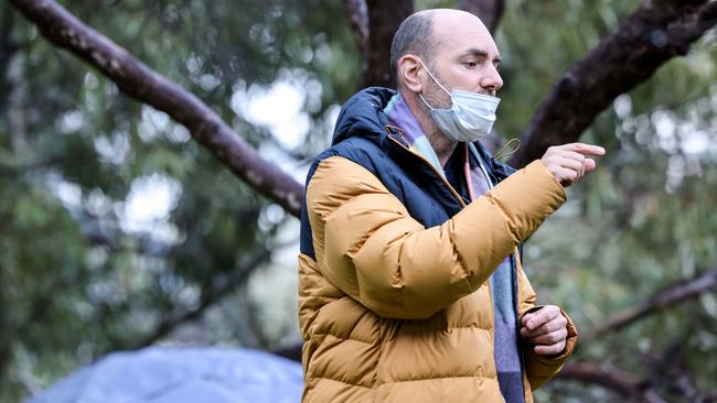 Chris Grgurobic near his tent in the West Parkland. Picture: Russell Millard