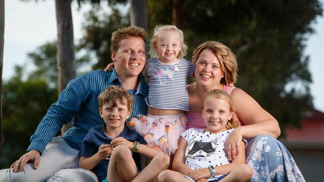 Daniel and Samantha Roach with their children Bailey 8, Charlotte, 5 and Alyssa, 9 at Seaford Meadows. Picture: Matt Turner