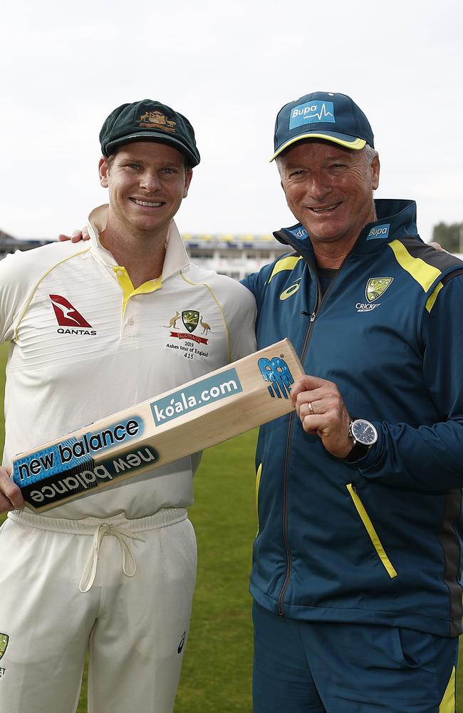 Steve Smith and Steve Waugh after Smith scored his second century for the Edgbaston Test.