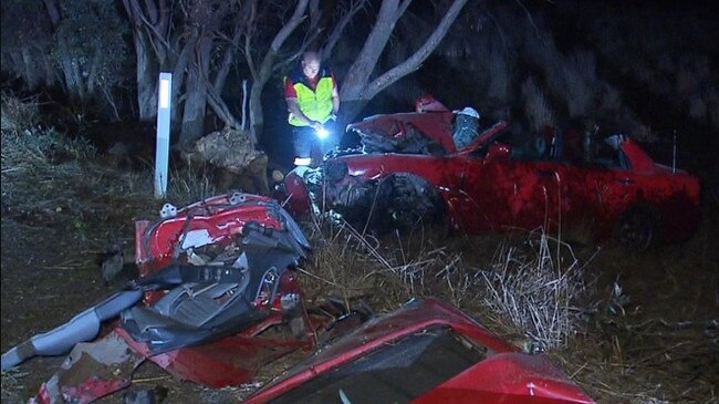 A 49-year-old Para Hills West man has died at the scene of a horrific crash on the Stott Highway has been identified as Shane Jenkins. His car left the road and slammed into a tree at Keyneton. Picture: 7NEWS