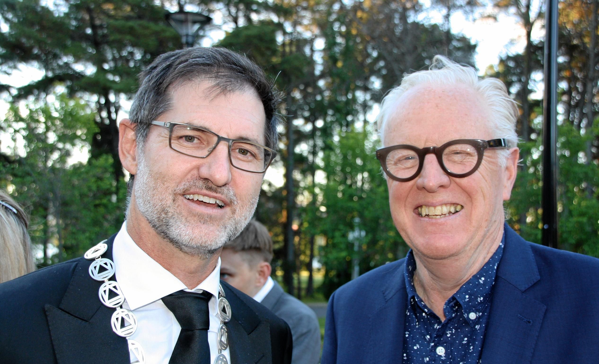 National president Richard Kirk with Howard Raggatt of ARM Architecture, Melbourne, at the 2017 National Architecture Awards in Canberra. Picture: Erle Levey