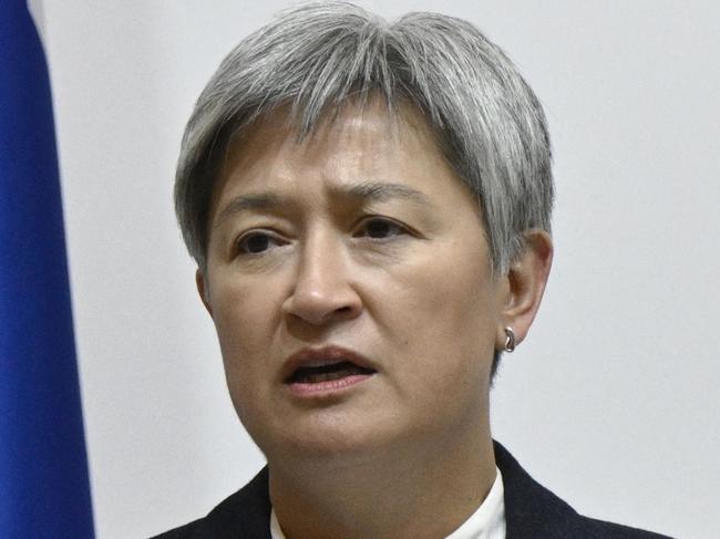 Australia's Minister of Foreign Affairs Penny Wong speaks as she delivers a joint press-conference with Ukraine's Minister of Foreign Affairs following their meeting in Kyiv, on December 18, 2024, amid the Russian invasion of Ukraine. (Photo by Genya SAVILOV / AFP)