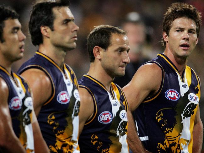 West Coast Eagles v Sydney Swans. Subiaco. 2nd Qualifying Final. Ben Cousins with Daniel Kerr, Drew Banfield and Phillip Matera.