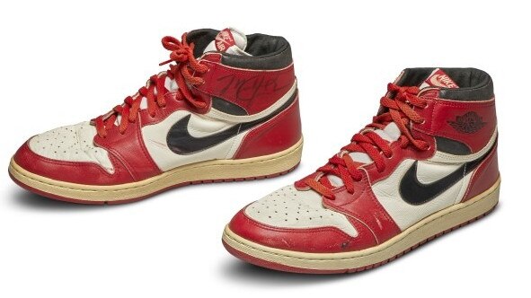 Michael Jordan's autographed match-worn sneakers have sold for $US$560,000. Picture: Sotheby’s