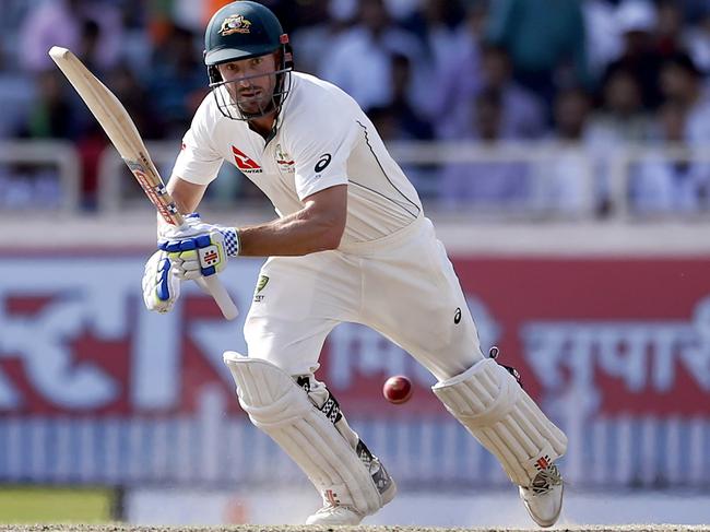Australia's Shaun Marsh plays a shot during the fifth day of their third test cricket match against India in Ranchi, India, Monday, March 20, 2017. (AP Photo/Aijaz Rahi)