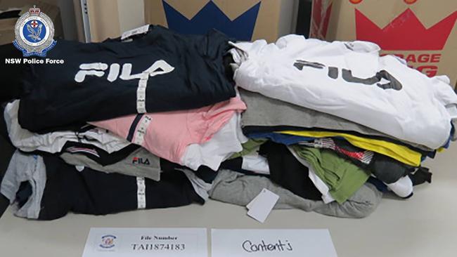 A selection of designer clothing seized by Strike Force detectives. Picture: NSW POlice