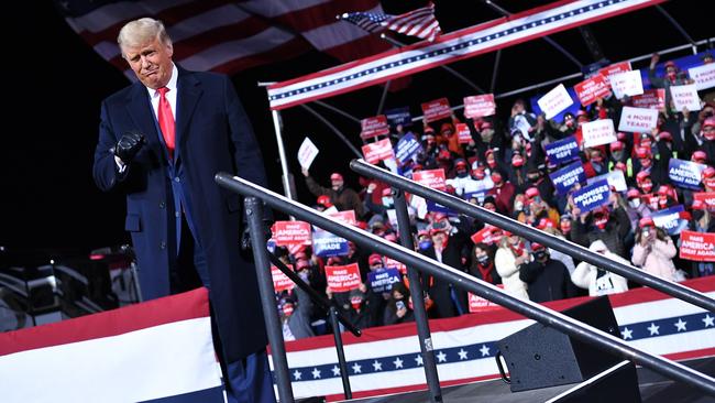 US President Donald Trump arrives for a rally at Williamsport Regional Airport in Montoursville, Pennsylvania on Saturday. Picture: AFP