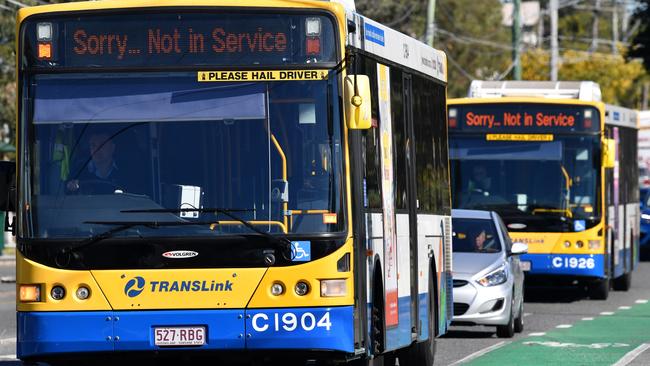 Brisbane City Council operated buses in Brisbane, Tuesday, July 25, 2017. The Rail, Tram and Bus Union has called on its members to take strike action in Brisbane on Friday, July 28. (AAP Image/Darren England) NO ARCHIVING