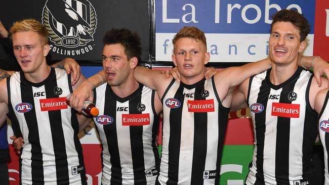 Jaidyn Stephenson (left) and the Pies are third on the AFL ladder. Pic: Getty Images