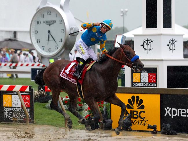 American Pharoah wins the Preakness Stakes in 2015. Picture: Getty Images
