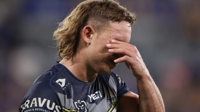 Reuben Cotter looks dejected at full-time following his side’s defeat to Parramatta. (Photo by Jason McCawley/Getty Images)