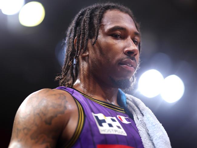 SYDNEY, AUSTRALIA - FEBRUARY 28:  Jaylen Adams of the Kings walks off court at half time during the NBL Play-In Qualifier  match between Sydney Kings and New Zealand Breakers at Qudos Bank Arena, on February 28, 2024, in Sydney, Australia. (Photo by Mark Metcalfe/Getty Images)