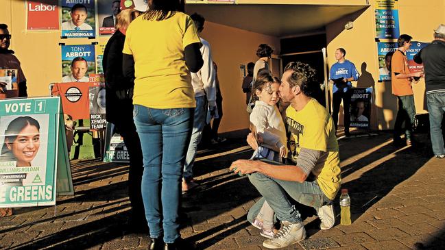 James Mathison with his daughter Luca, then 3, on polling day at the 2016 Federal Election. (Picture: Supplied)