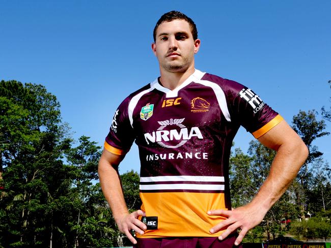 Corey Oates wearing Brisbane’s 2017 jersey. Picture: Tara Croser.