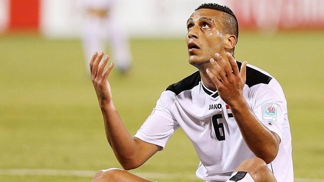 CANBERRA, AUSTRALIA - JANUARY 20: Ali Adnan Kadhim of Iraq reacts after missing a shot on goal during the 2015 Asian Cup match between Iraq and Palestine at Canberra Stadium on January 20, 2015 in Canberra, Australia. (Photo by Stefan Postles/Getty Images)