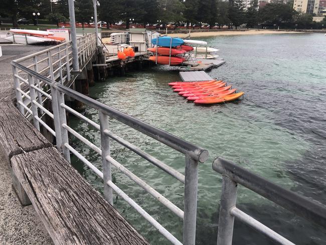 The wood and concrete seating would be removed as part of the proposed balustrade replacement around Manly Wharf. Picture: Jim O’Rourke