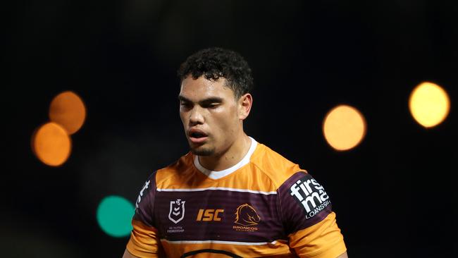 GOSFORD, AUSTRALIA - JUNE 18: Xavier Coates of the Broncos look on during the round six NRL match between the Newcastle Knights and the Brisbane Broncos at Central Coast Stadium on June 18, 2020 in Gosford, Australia. (Photo by Cameron Spencer/Getty Images)