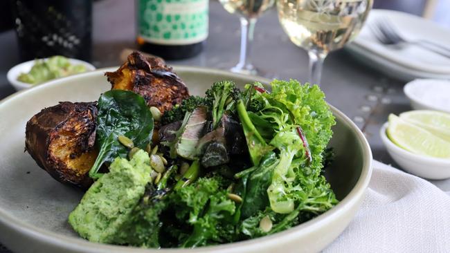 The Winery’s roast pumpkin salad and Unico Zelo Wines. Picture: Jenifer Jagielski