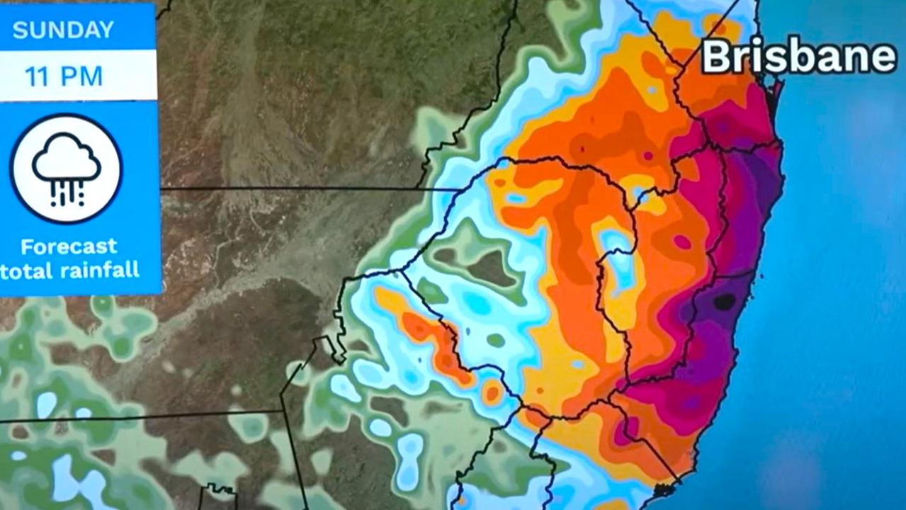 By Sunday, more than 100mm of rain could have fallen on border areas of NSW and Queensland. Picture: BOM.