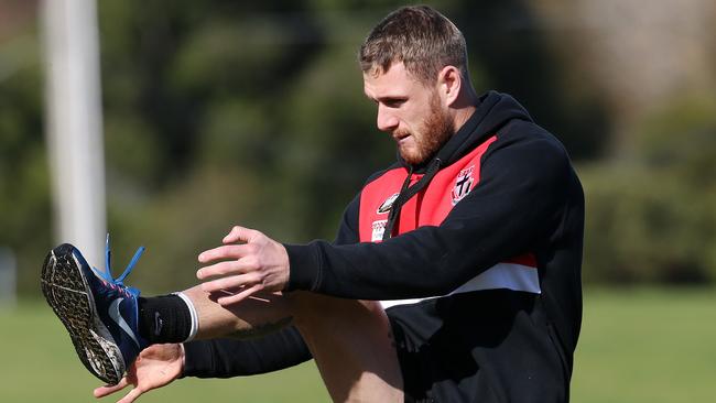 Tim Membrey kicks at goal at training Picture: Michael Klein