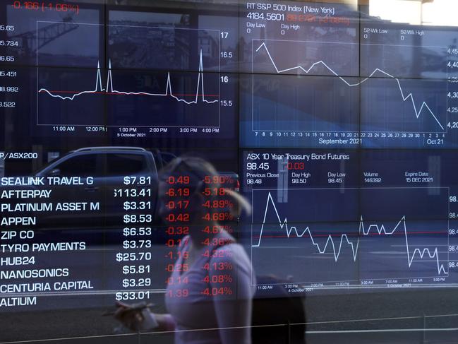 SYDNEY, AUSTRALIA - NewsWire Photos October 5, 2021: Lots of red on the board at the ASX in Sydney today with the world watching China's Evergrande crisis and the US Debt Ceiling looming large. Picture: NCA NewsWire / David Swift