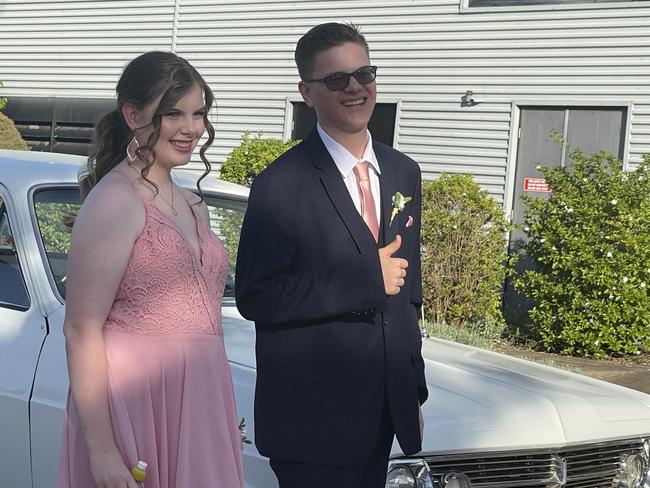 Ella Murphy and Chris Draper arrive at the Riverside Christian College formal.