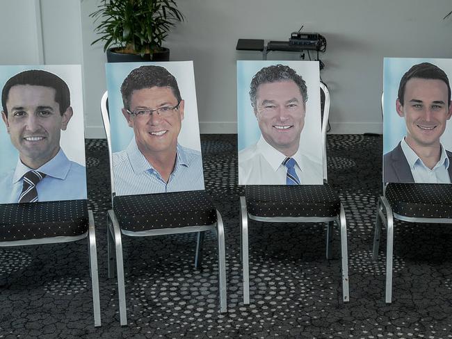 Meet the candidates at the Southport Yacht club on Sunday afternoon. LNP candidates did not attend for members printed cut outs of the mainly LNP candidates.  Picture: Jerad Williams