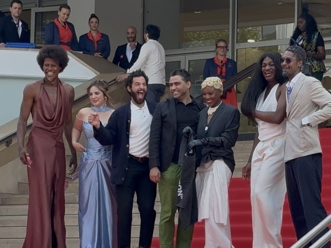 Guilherme (far left) with the cast and director of the film. Picture: Supplied