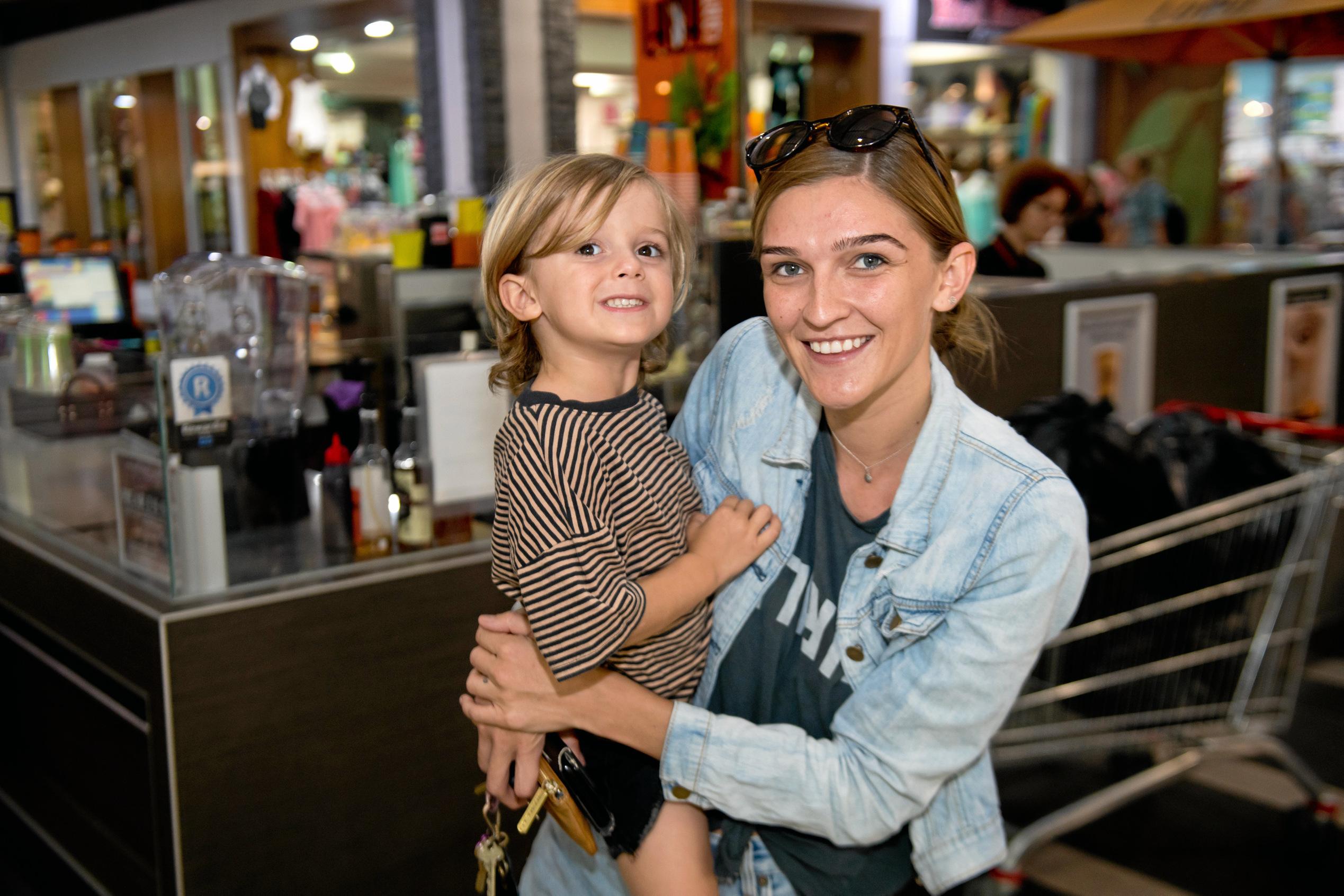 Lennox Bleakley, 3, and Kailee Potter wait for Paw Patrol at the Caneland Central 40th birthday celebrations. Picture: Emma Murray