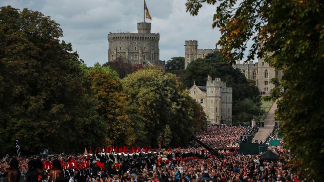 The Queen’s coffin arrives at The Long Walk on September 19 in Windsor for her committal service at St George's Chapel. Picture: Getty