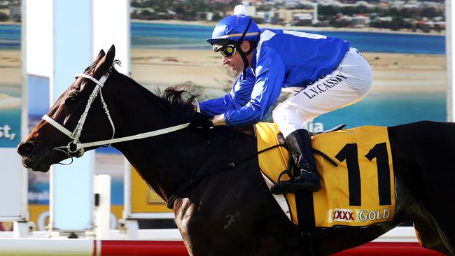 Larry Cassidy wins the Sunshine Coast Guineas on Winx in May last year. Picture: Tara Croser.