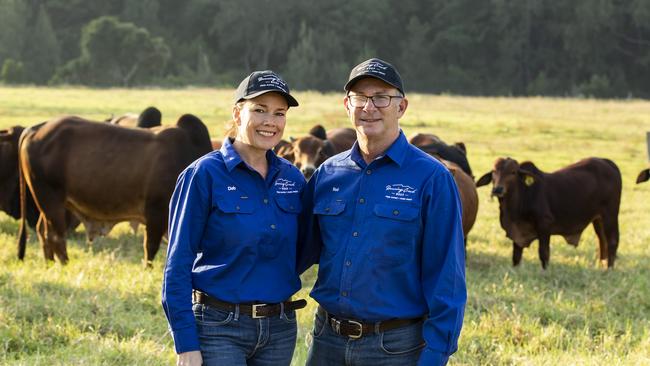 Deb and Rod Richardson on their Running Creek property. Picture: Mark Cranitch