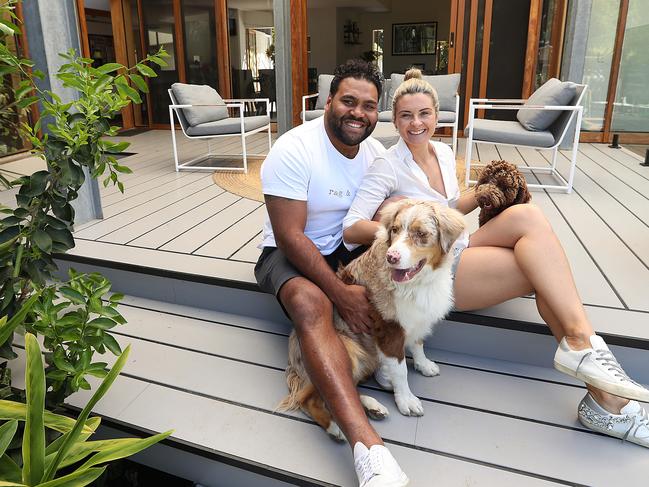 2/9/2019: Sam and Rachel Thaiday (with their dogs) at their home in  Samford Village , in outer Brisbane. Lyndon Mechielsen/The Australian